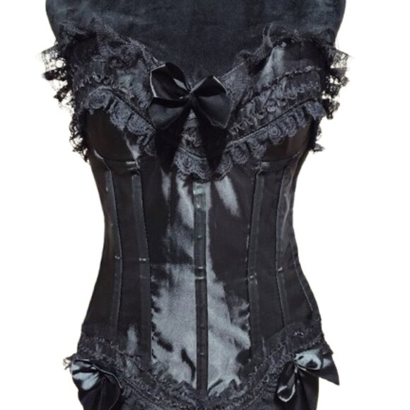 Velvet Kitten by Lingerie Diva Black Lace Back Side Snaps Corset Size Large - Picture 3 of 11